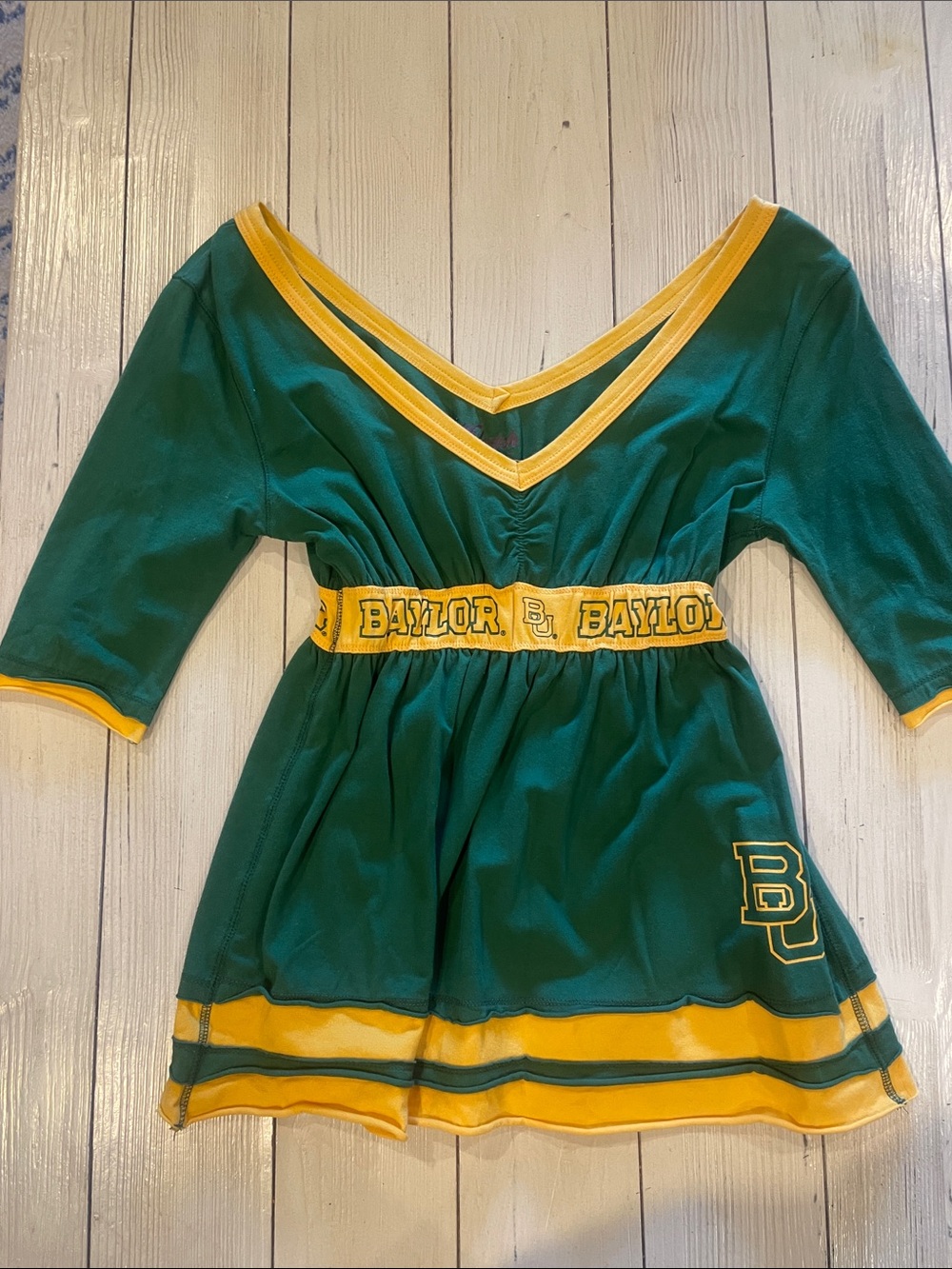 Baylor Green & Gold V-Neck Casual Top